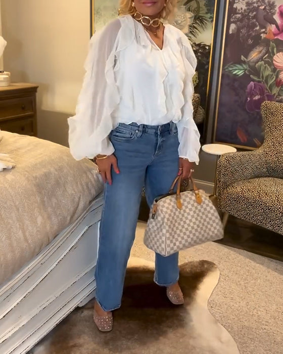 Volangblus I Enfärgat Och Luftigt Tyg