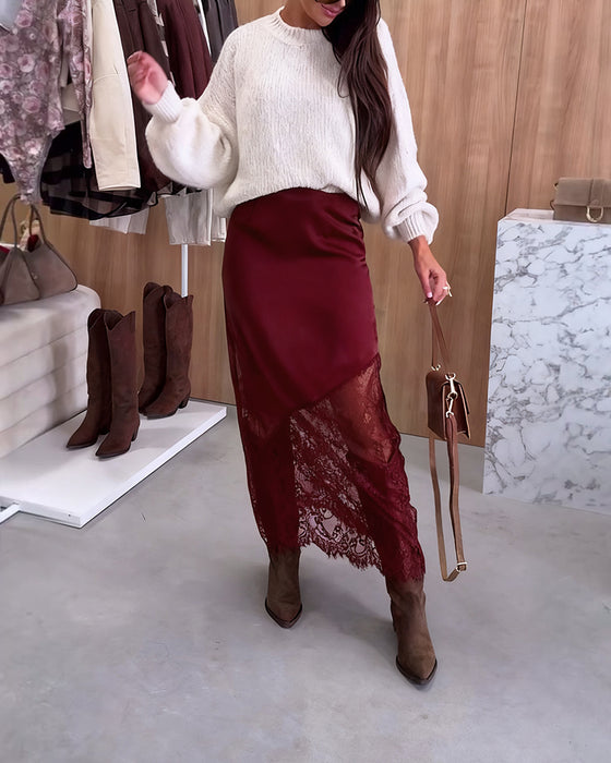 Elegant Satinkjol Med Spetslapptäcke