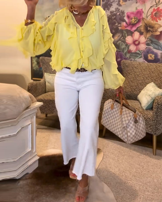 Volangblus I Enfärgat Och Luftigt Tyg