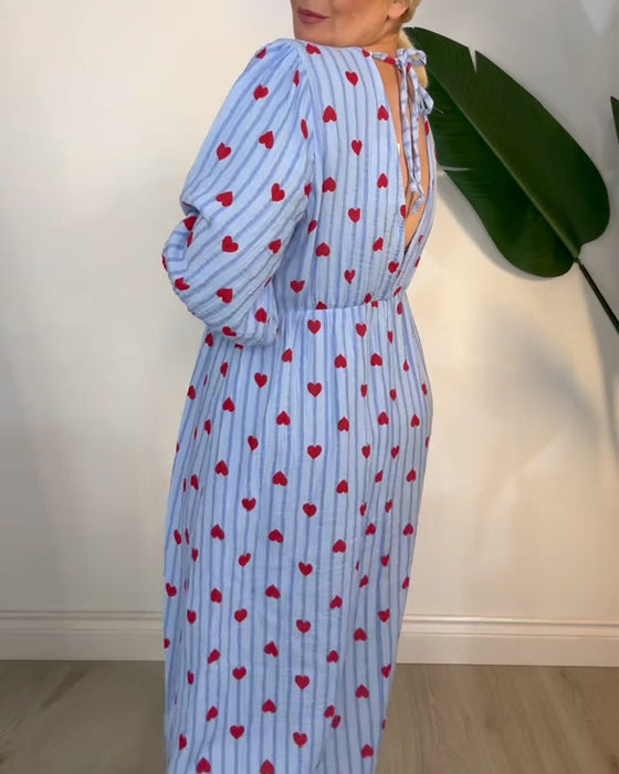 Klänning Elegant V-Ringning Hjärtmönster