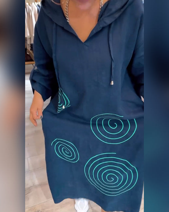 Klänning Med Huva Långärmad Lössittande