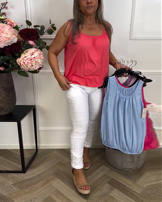 Linne Ärmlös Enfärgad Plisserad