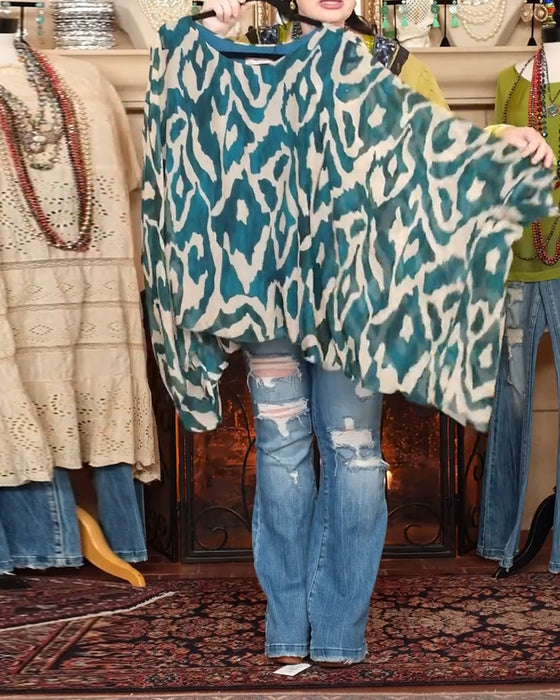 Blus Fladdermusärm Tryck Långärmad