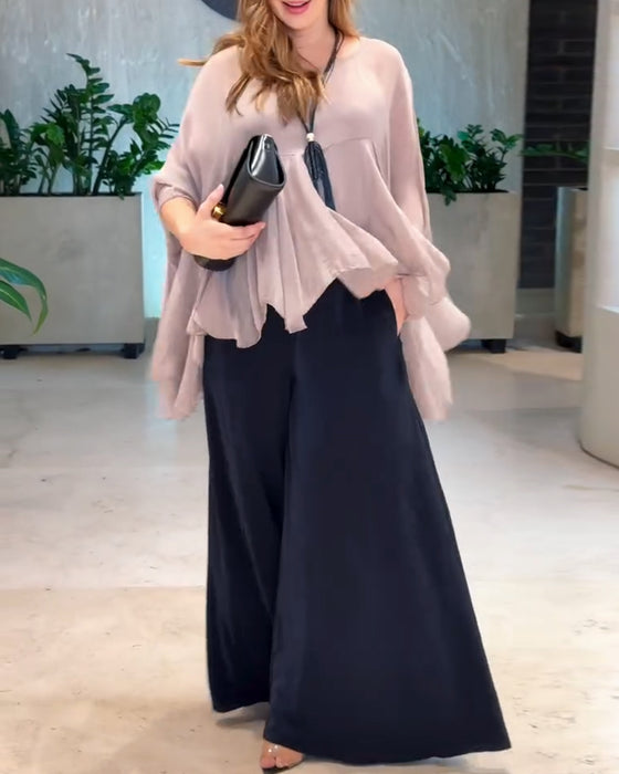 Blus Med Stilren Enfärgad Design