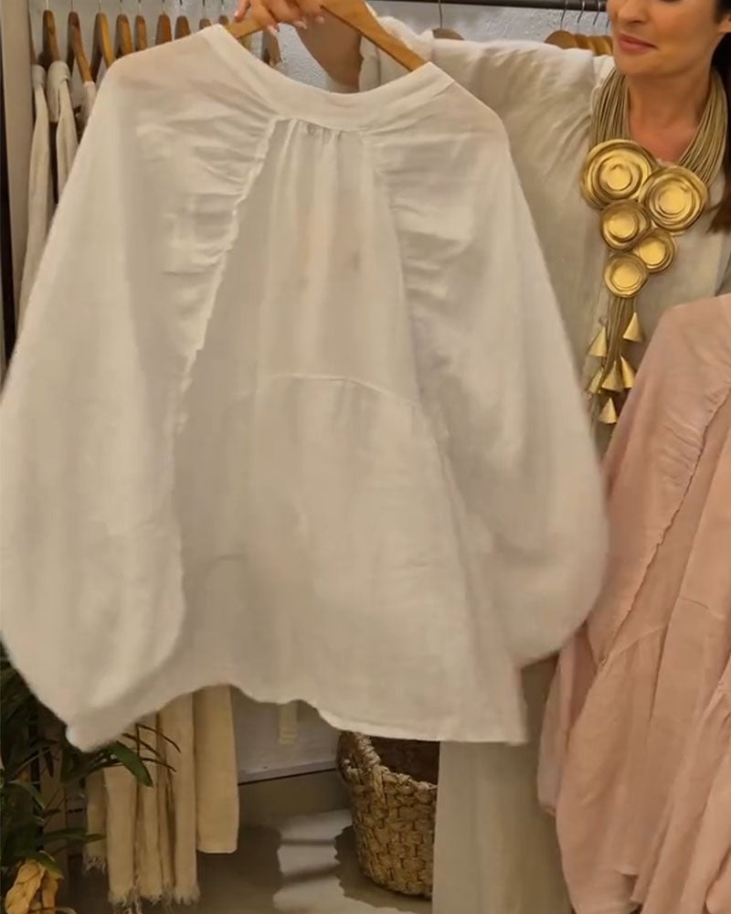 Blus Puff Ärm Linne Lös Passform