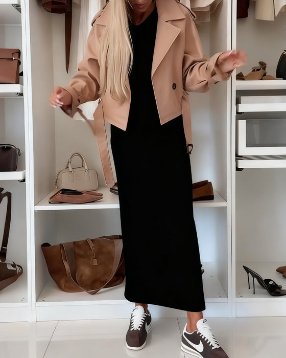 Klänning Enfärgad Rundhalsad Slits Tunika