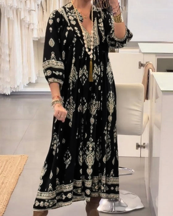 Klänning avslappnad tryck med lös ficka