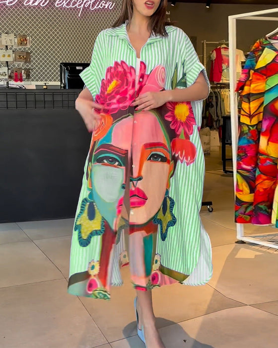 Vertikal randig blus med karaktärstryck i lapel