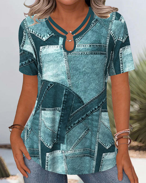 Blus Vintage Denim Kontrast Uthålig