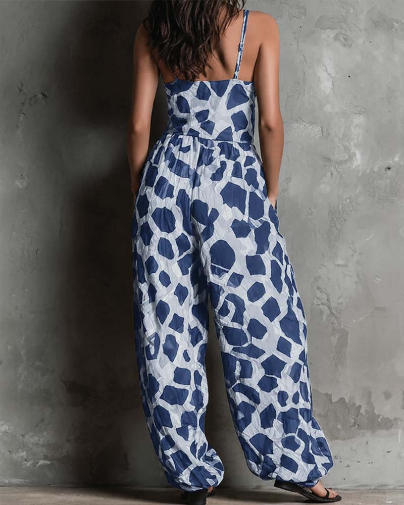 Jumpsuit Leopardmönster Hängslor Bredbent