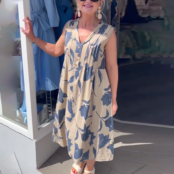 Klänning V-ringad ärmlös tryckt