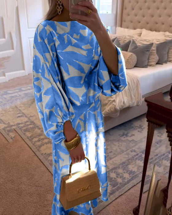 Set Klänning Avslappnad Tryckt Lykthylsa Temperament