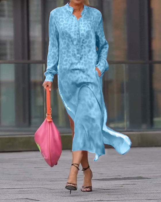 Klänning Långärmad Leopardskrivna Slits