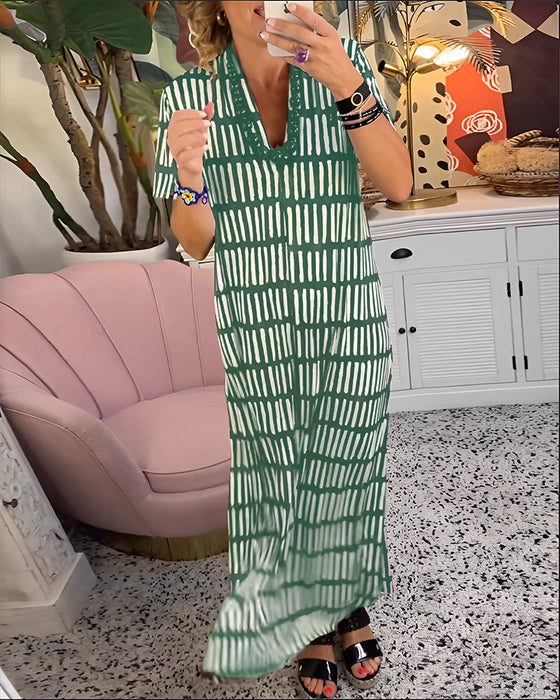 Tryckt kortärmad lång avslappnad klänning