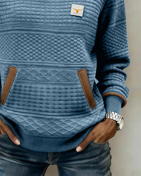 Hoodie Med Rund Halsringning Och Färgblockning