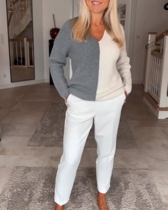 V-ringning färgblocktröja