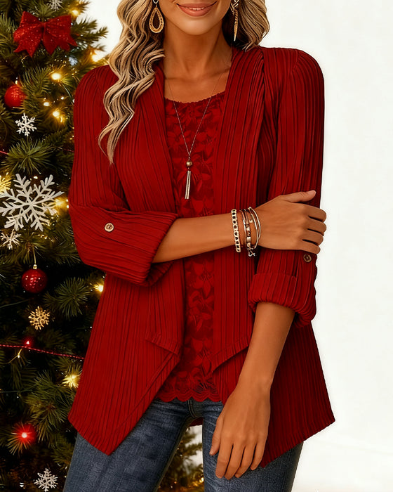 Ribbad Topp Med Faux Tvådelad Look Och Lappverk