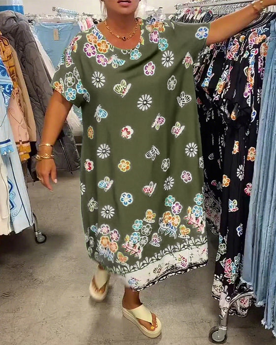 Klänning Oversize Tryckt Lös