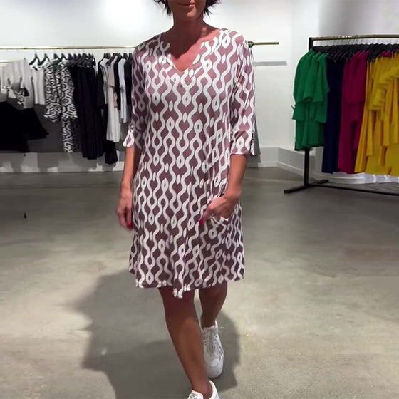 Klänning Ståkrage Midilängd Tryckt