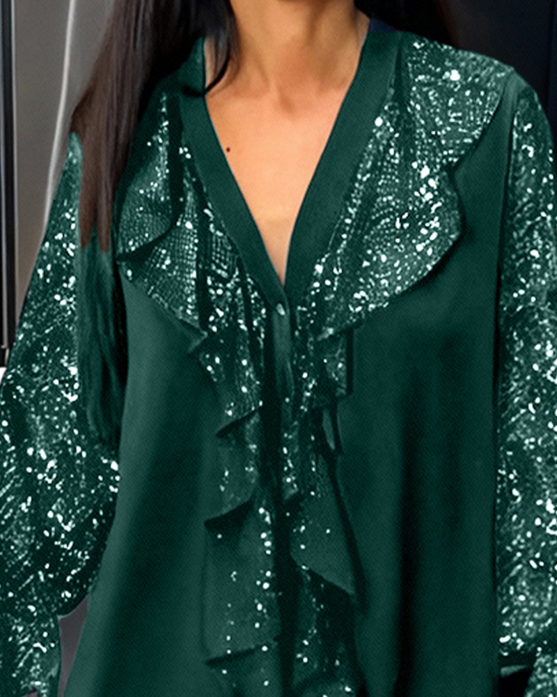 Enfärgade Lössittande Blusar Med Volanger