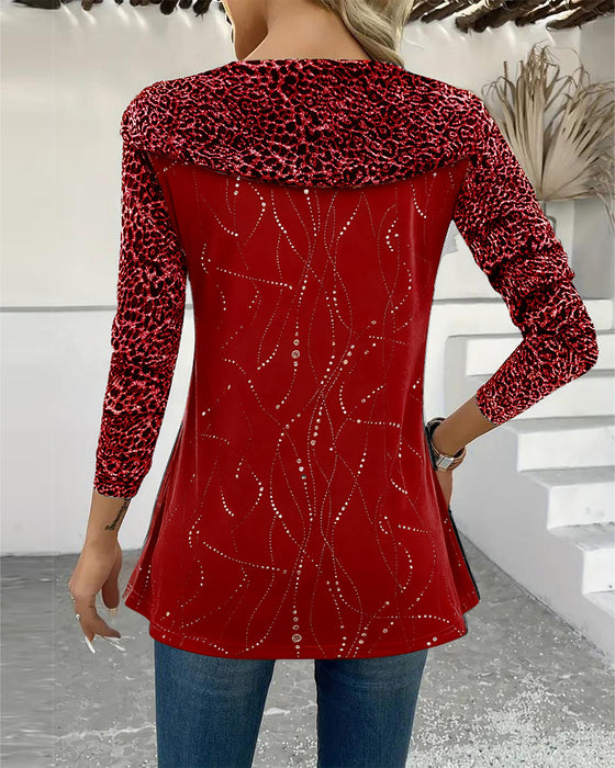 Långärmad Topp Med Leopardmönster