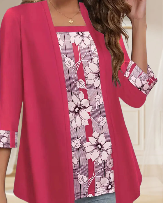 Tryckt Topp Med Lång Ärm Fejkad Tvådelad Design