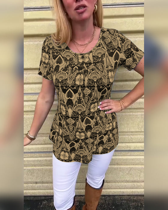 T-shirt med rund hals och tryck i retrostil