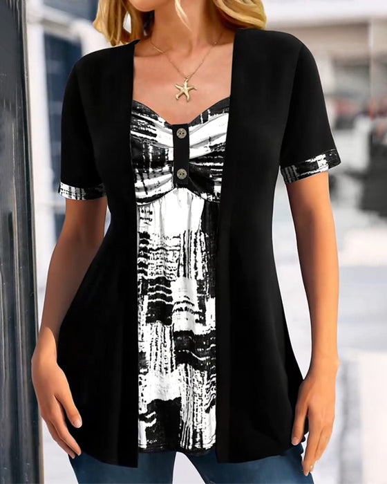 Blus Tryckt Fejk Tvådelad Oregelbunden