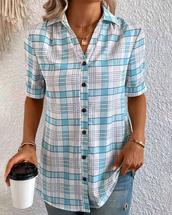 Blus med kavajkrage och rutigt tryck