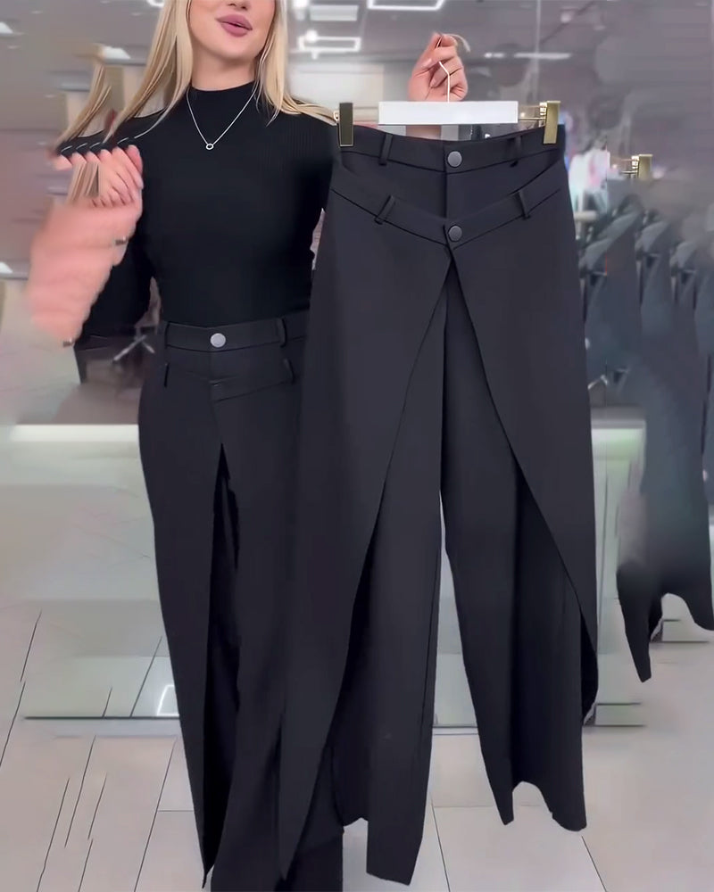 Avslappnade Asymmetriska Byxor Med Lager Och Vida Ben