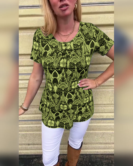 T-shirt med rund hals och tryck i retrostil