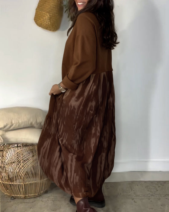 Klänning Rund Halsringning Oregelbunden Lappverkstryck