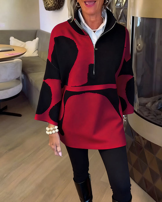 Pullover Med Halvdragkedja Och Modernt Ståkrage