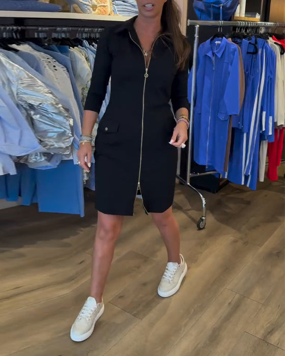 Klänning Slag Enfärgad Dragkedja Lång Ärm