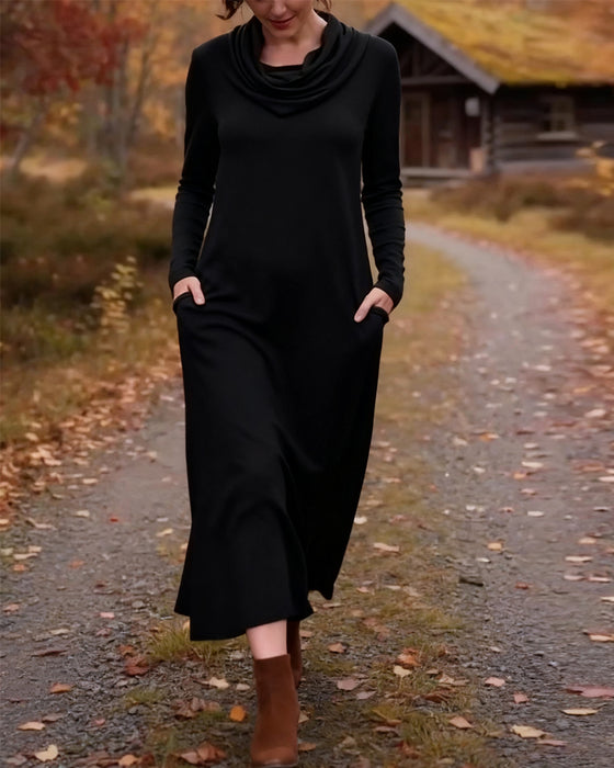 Klänning avslappnad enkel enfärgad ficka