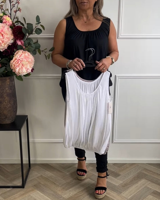 Linne Ärmlös Enfärgad Plisserad