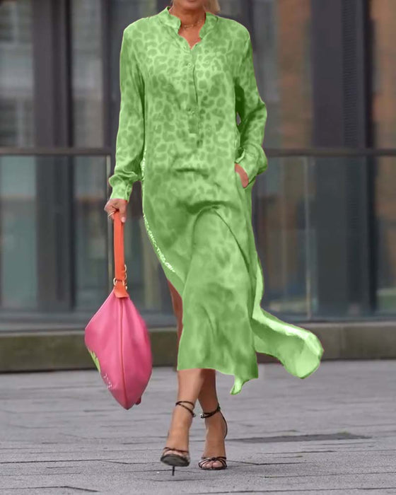 Klänning Långärmad Leopardskrivna Slits