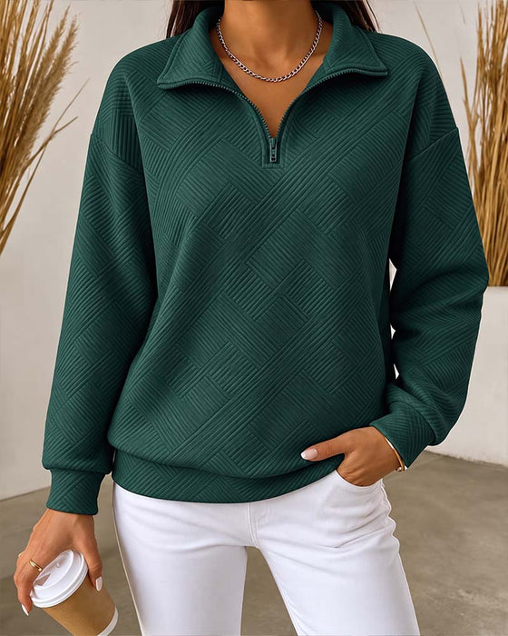 Sweatshirt Enfärgad Halv Dragkedja Kavajkrage