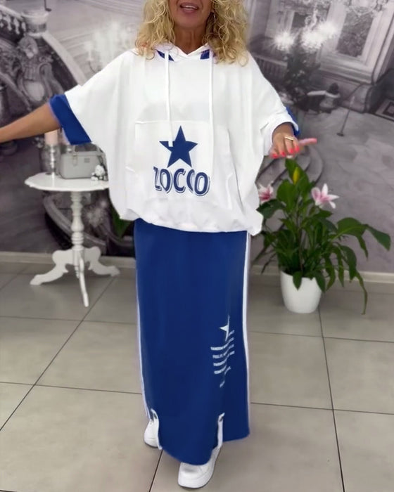 Set Med Huva Dragsko Tryckt Kjol