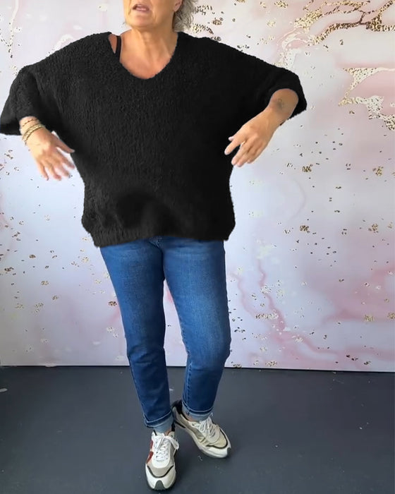 V-ringad enfärgad casual tröja