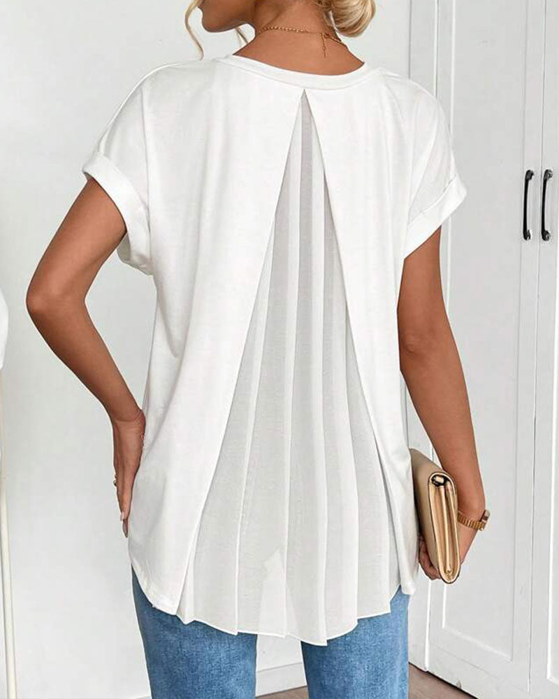 T-Shirt Kortärmad Enfärgad Lapptäcksdesign