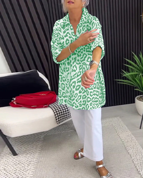 Blus Krage Leopardmönster