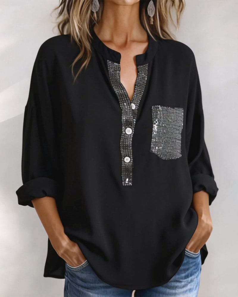 Casual Topp Paljett Patchwork Lös