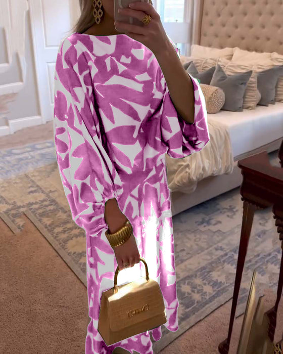 Set Klänning Avslappnad Tryckt Lykthylsa Temperament