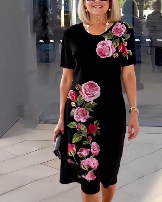 Klänning Kortärmad Rosprint Shift
