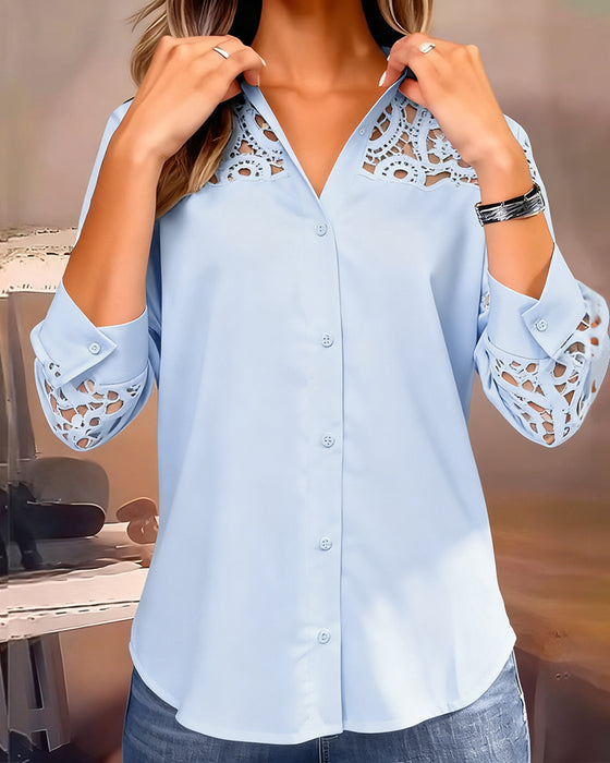 Blus Enfärgad Revir Spets Lappverk