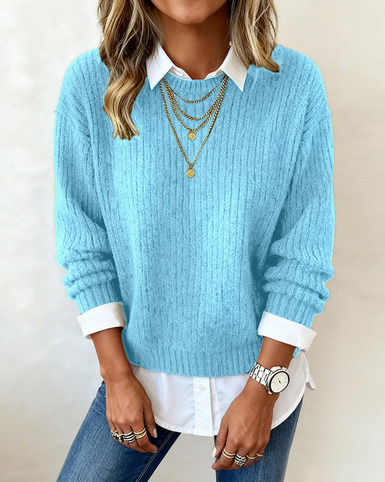 Tröja Med Skjortkrage Och Patchwork-Design