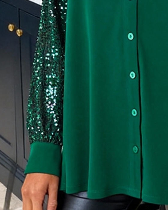 Skjorta Glitter Broderi V-ringning Knapp