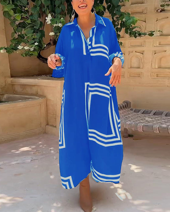 Fritidsklänning med rektangulärt tryck i slagslag