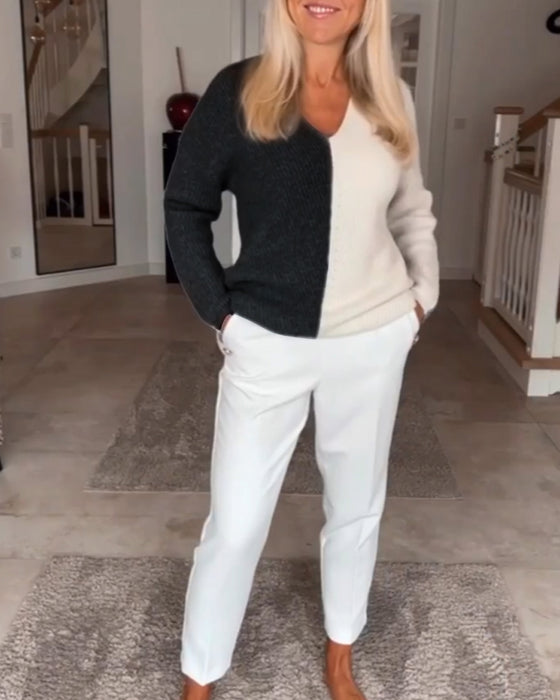 V-ringning färgblocktröja